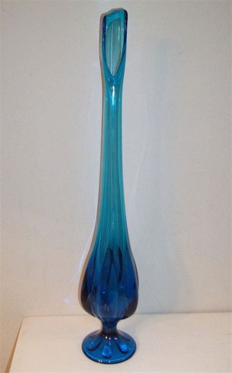 Viking Glass Blue Vintage 23 Mid Century Modern Bluenique Swung Vase
