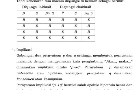 rumus logika matematika  tabel kebenaran