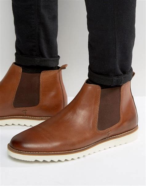 asos chelsea boots  tan leather  white sole asos