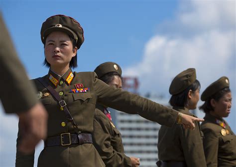 North Korean Female Soldiers In Tower Of The Juche Idea P
