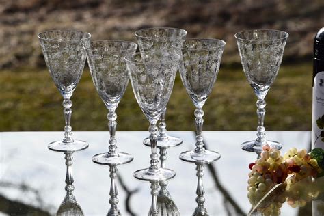 vintage needle etched crystal wine glasses set of 2 fostoria chintz