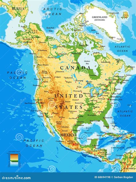 mapa fisico de norteamerica ilustracion del vector imagen
