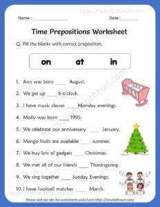time prepositions worksheets   grade  home teacher