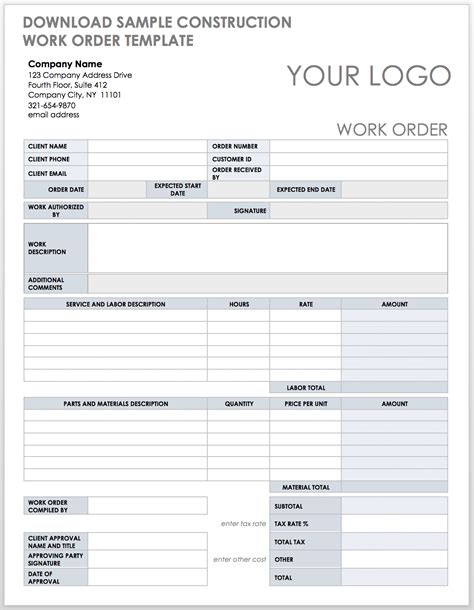 construction work order templates forms smartsheet