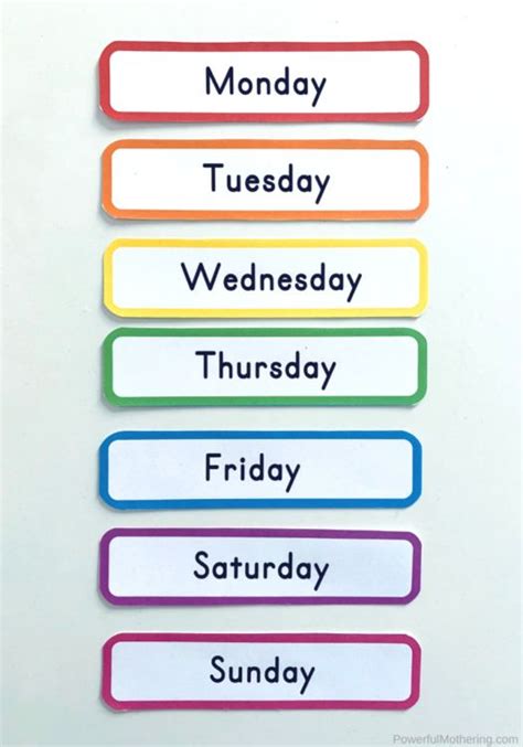 days   week printable cards preschool classroom labels