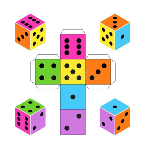 colorful paper dice template isolated  white stock vector