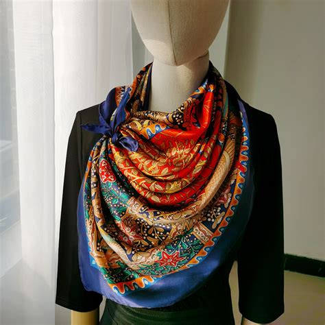 100 mulberry silk twill vintage printed shawl women square wrap scarf