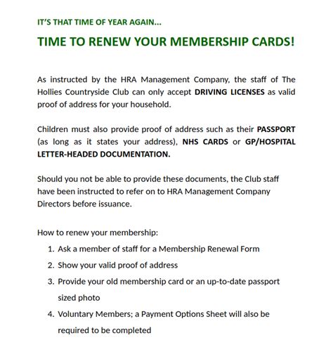 membership renewals  hollies countryside club