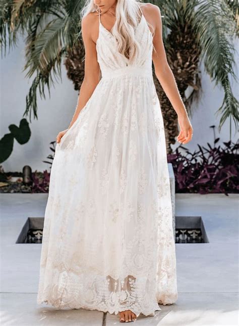 flowy deep  neck maxi summer dress ootdart   white lace maxi dress maxi dress