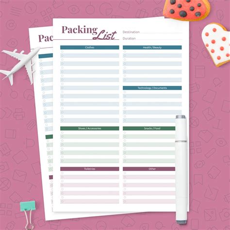 packing list template printable