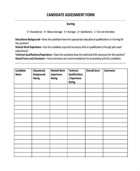 assessment form examples