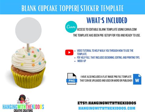 blank cupcake topper template instant    circle etsy canada