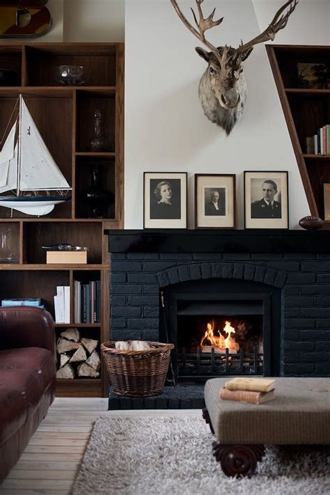 matte black fireplace   study painted brick fireplaces country