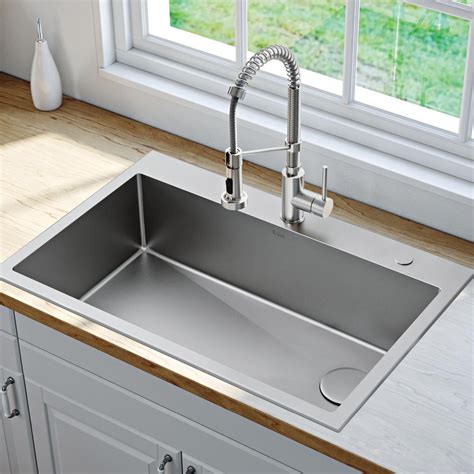 kraus loften center    dual mount stainless steel  single bowl kitchen sink