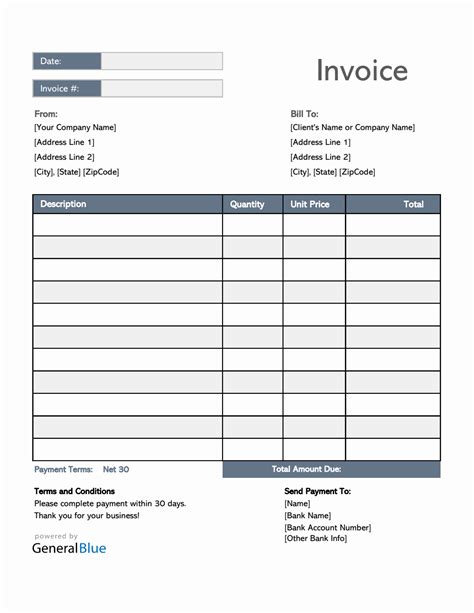 excel customer invoice templates