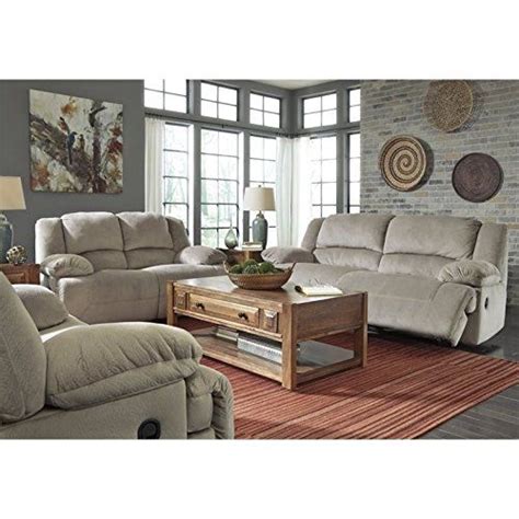ashley toletta  piece fabric reclining sofa set  granite ashley furniture living room