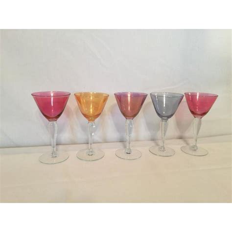 Vintage Multi Colored Glass Cordials Set Of 5 Chairish