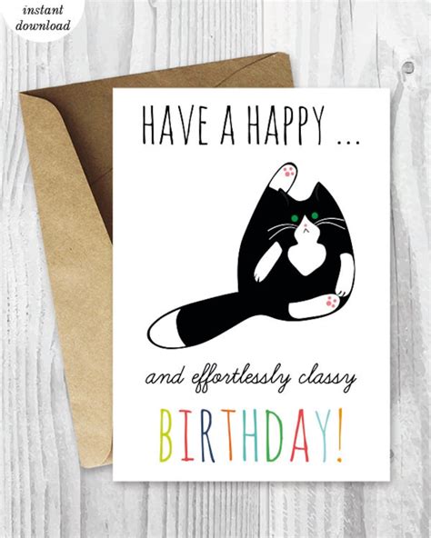 printable birthday cards funny cat birthday cards instant etsy
