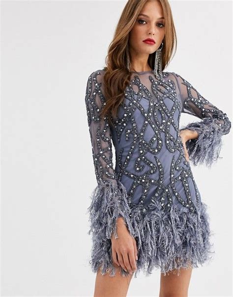 asos edition crystal embellished mini dress  faux feather hem asos mini dress asos