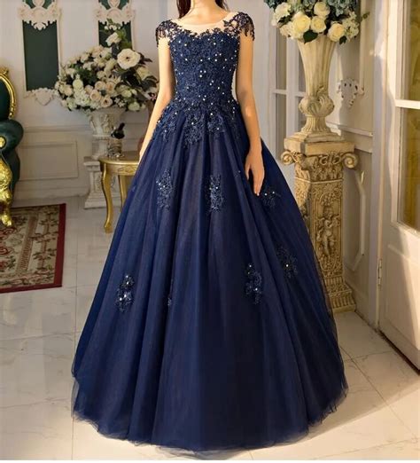 Buy Elegant Navy Blue Ball Gown Prom Dresses 2017 Hot