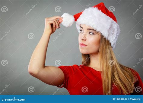 happy woman wearing santa claus helper costume stock image image