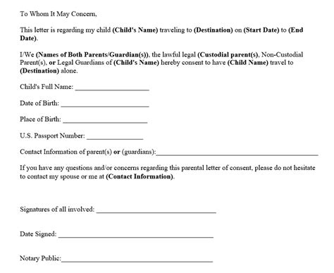 letter  consent  travel   parent template samples