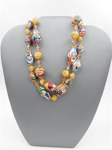 Magnificent Millefiori Aventurine Art Glass Bead Necklace Etsy