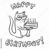 Cat Birthday Happy Vector Illustration Cartoon Smile Gift Stock Present Comp Contents Similar Search sketch template