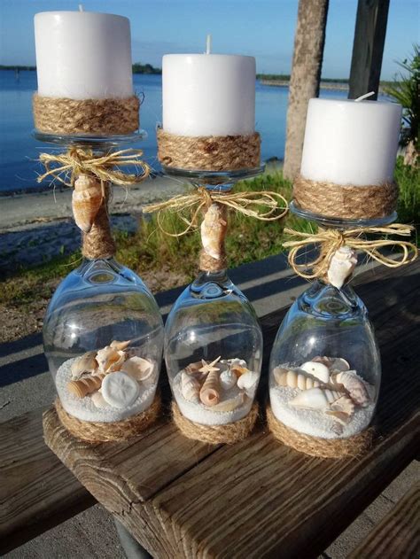 beachy wine glass candle holders wedding seashell centerpiece