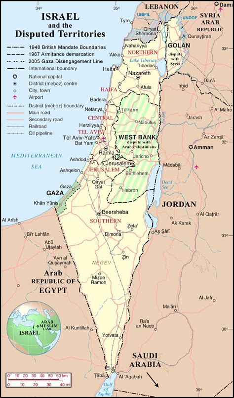 large detailed political  administrative map  israel  disputed territories vidiani