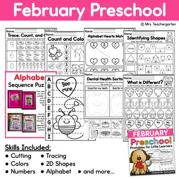 february preschool printables   teachergarten tpt