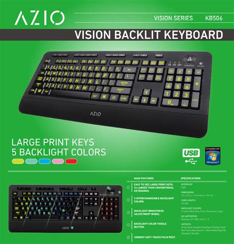 buy azio vision large print backlit keyboard az kb pc case gear