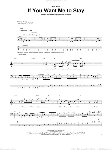 Stone If You Want Me To Stay Sheet Music For Bass Tablature Bass