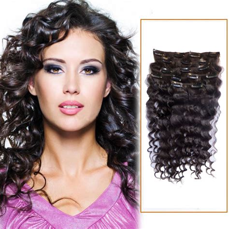 16 inch 2 dark brown clip in human hair extensions deep curly 7 pcs