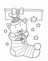 Christmas Coloring Stockings Stocking Pages Kitten Cute Printable sketch template