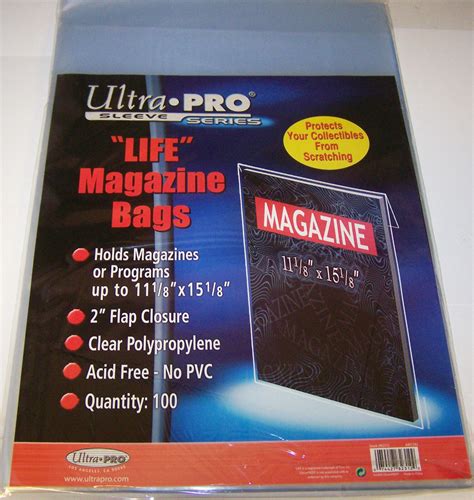100 each ultra pro life magazine sleeves storage poly bags and backer
