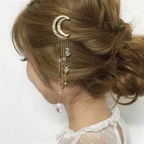 Meyfflin 2017 Charming Fashion Moon Crystal Hairpins Hair Clips For