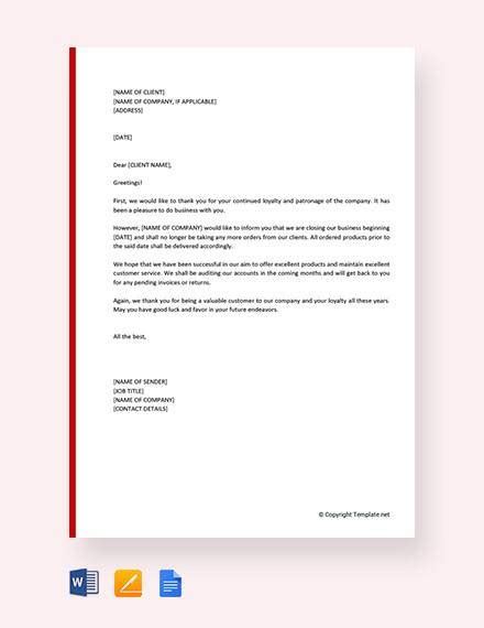 sample closing business letter templates    account