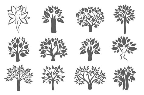 tree logo illustration icon set  icons design bundles