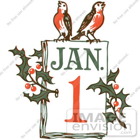 clipart   retro  year january  calendar  holly  birds