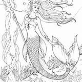 Mermaid Coloring Pages Queen Trident Little sketch template