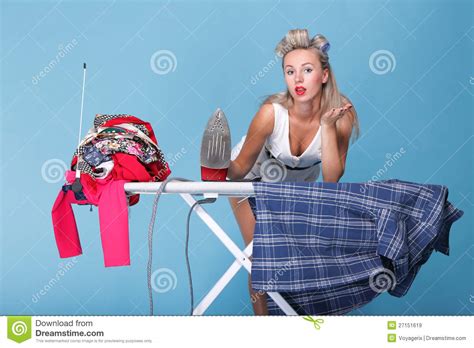 Pin Up Girl Retro Style Portrait Woman Ironing Stock Image