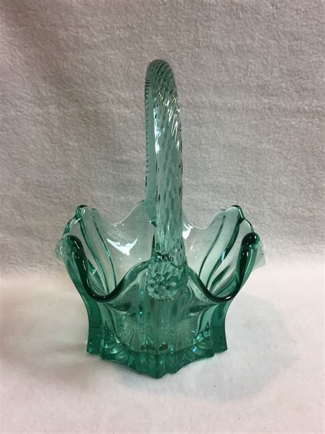 Fenton Green Glass Basket With Twisted Handle Dcg261 Etsy