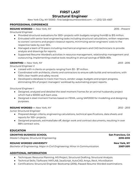 structural engineer resume examples   resume worded