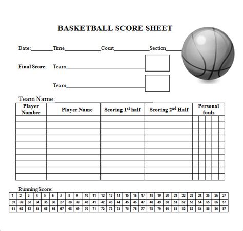 sample basketball score sheets sample templates