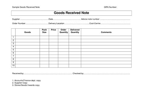 goods collection note template master template