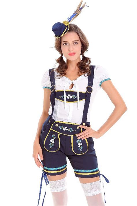 Dark Blue German Oktoberfest Lederhosen Beer Girl Costume