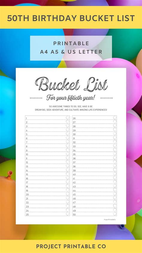 birthday bucket list printable digital    etsy