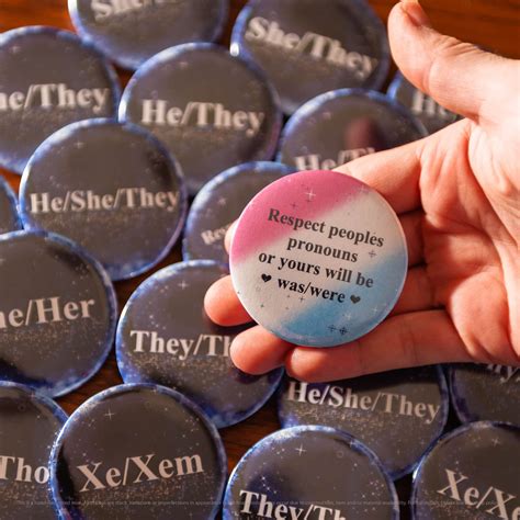 pride pronoun lgbt pin back buttons by princess pumps he she they
