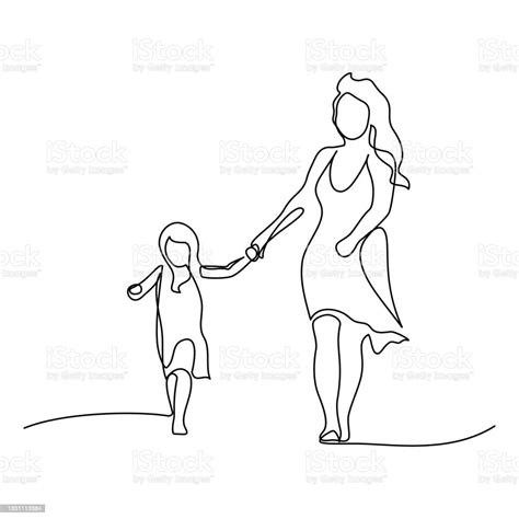 mother and daughter walking together stockvectorkunst en meer beelden